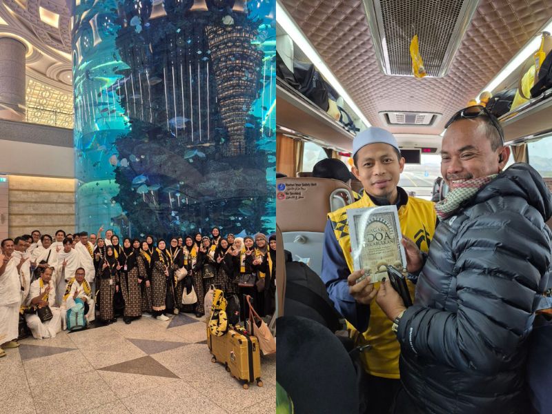 Tim Jannah Firdaus Travel membagikan tips umroh gratis kepada jamaah di Bandara Madinah